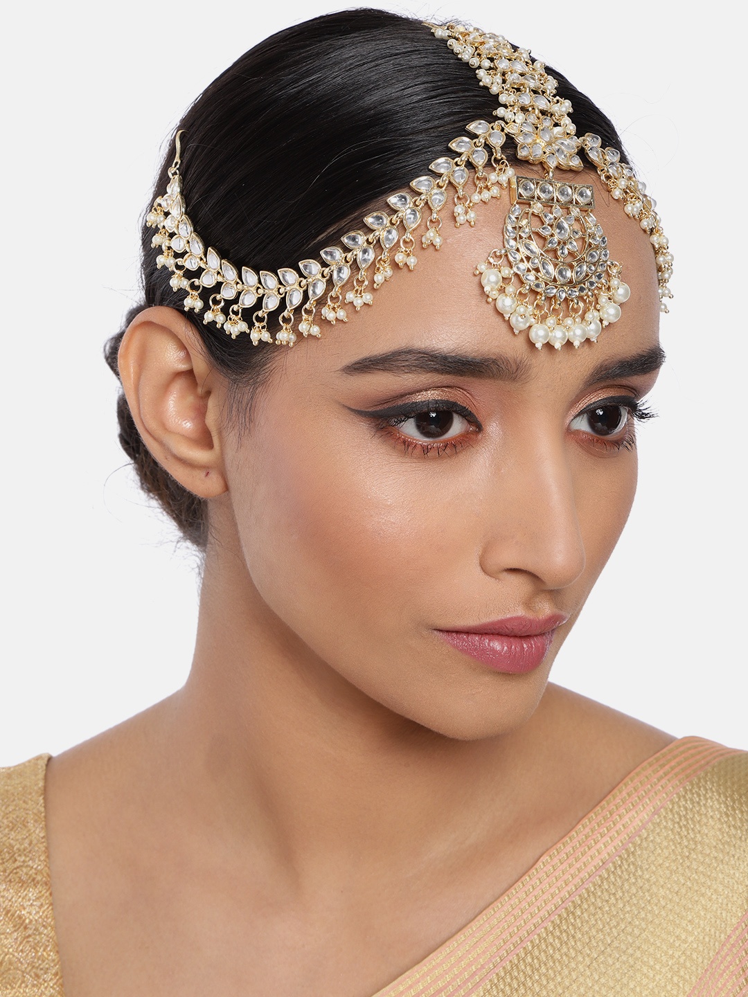 

AccessHer Gold-Plated & White Kundan Pearl Studded Handcrafted Matha Patti