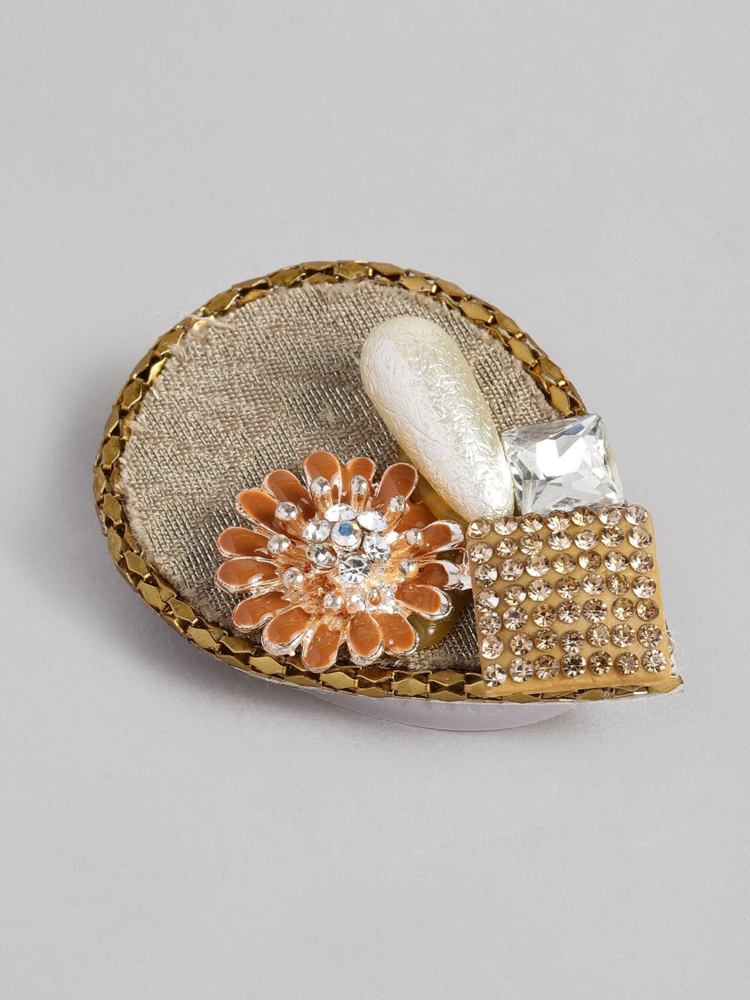 

AccessHer Women Gold-Toned & White Handcrafted Stone-Studded Enamel Brooch