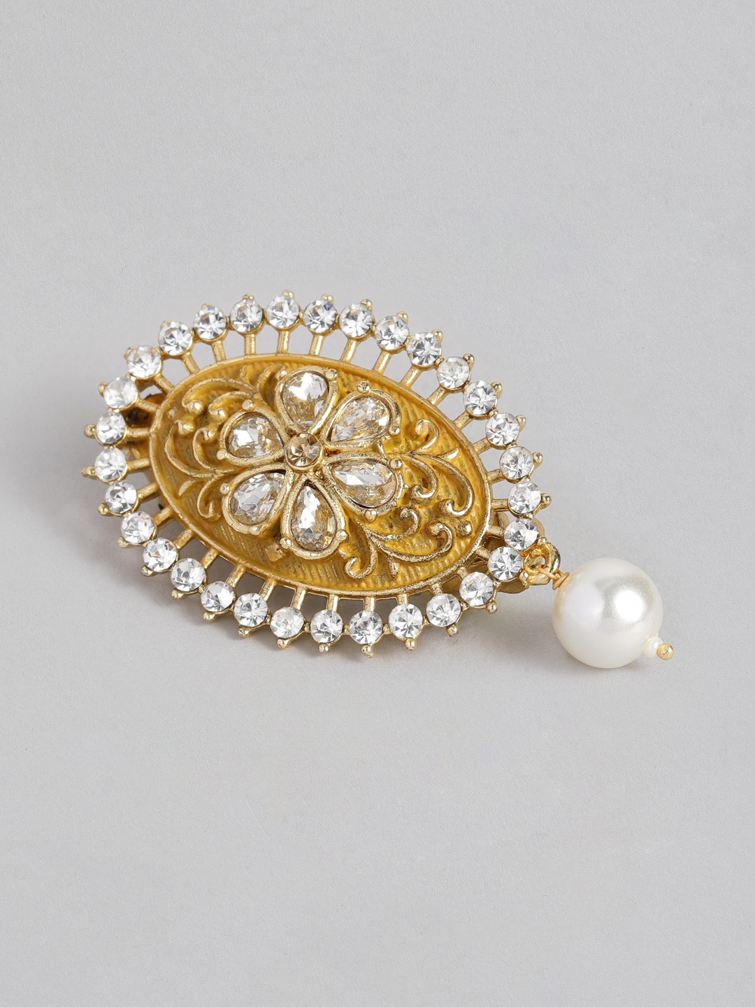 

AccessHer Women Gold-Toned Oval Shaped Handcrafted AD Studded Brooch