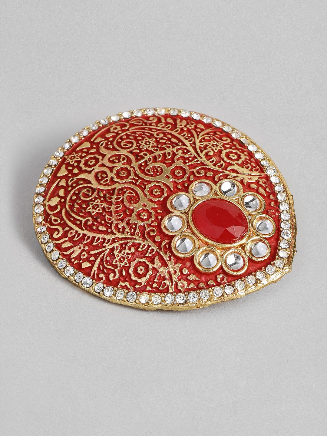

AccessHer Women Red & Gold-Toned Handcrafted Enamelled AD Studded Brooch