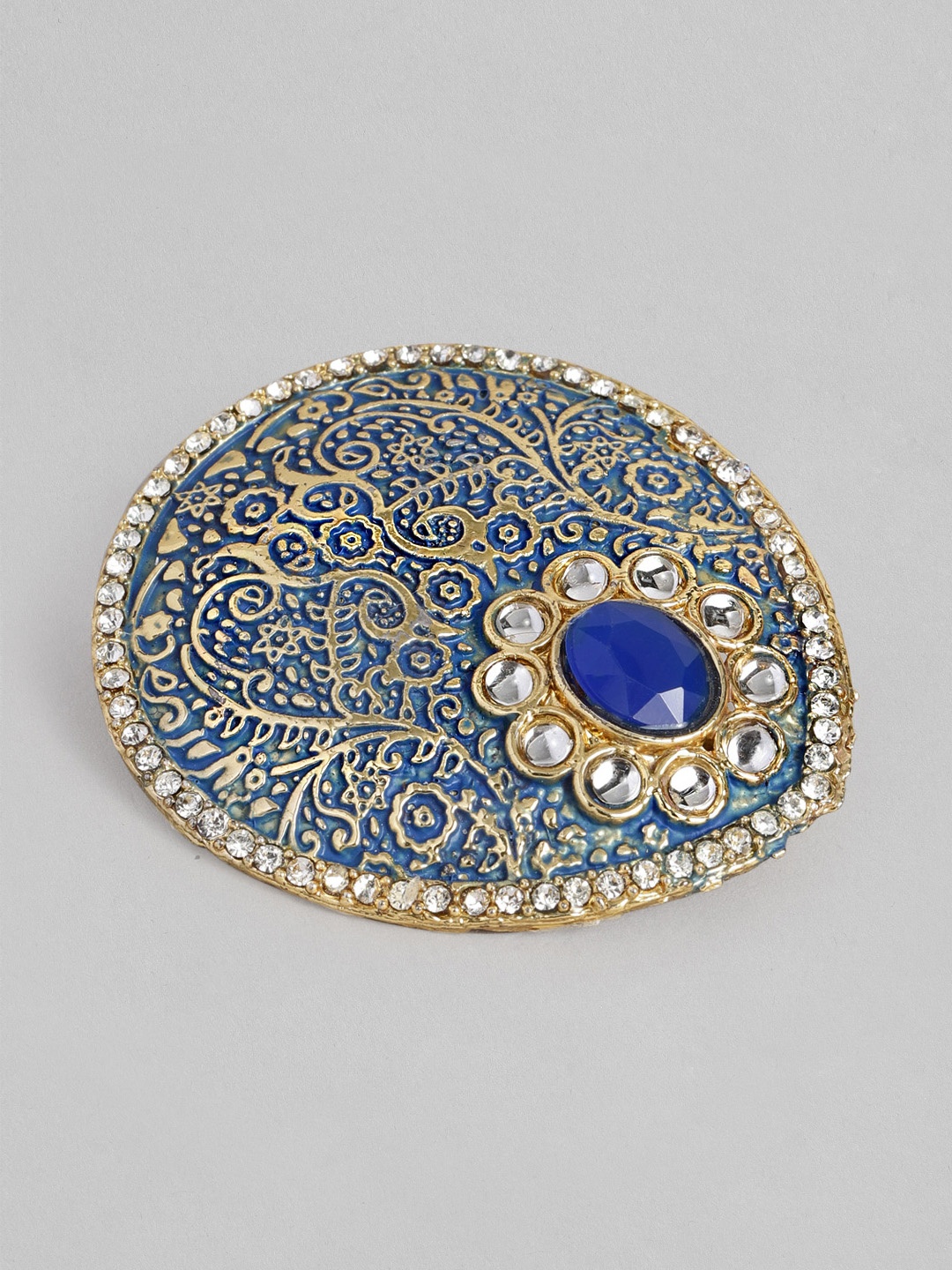 

AccessHer Women Blue & Gold-Toned Handcrafted Enamelled AD Studded Brooch