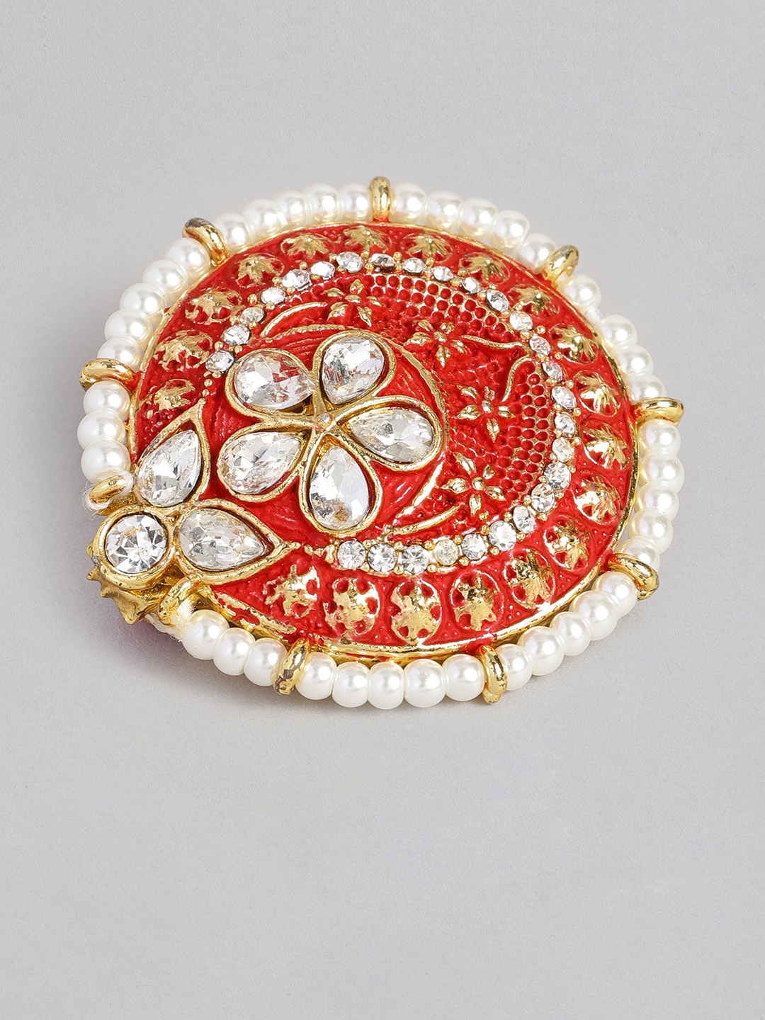 

AccessHer Women Gold-Plated Red Meenakari Pearl Handcrafted Brooch