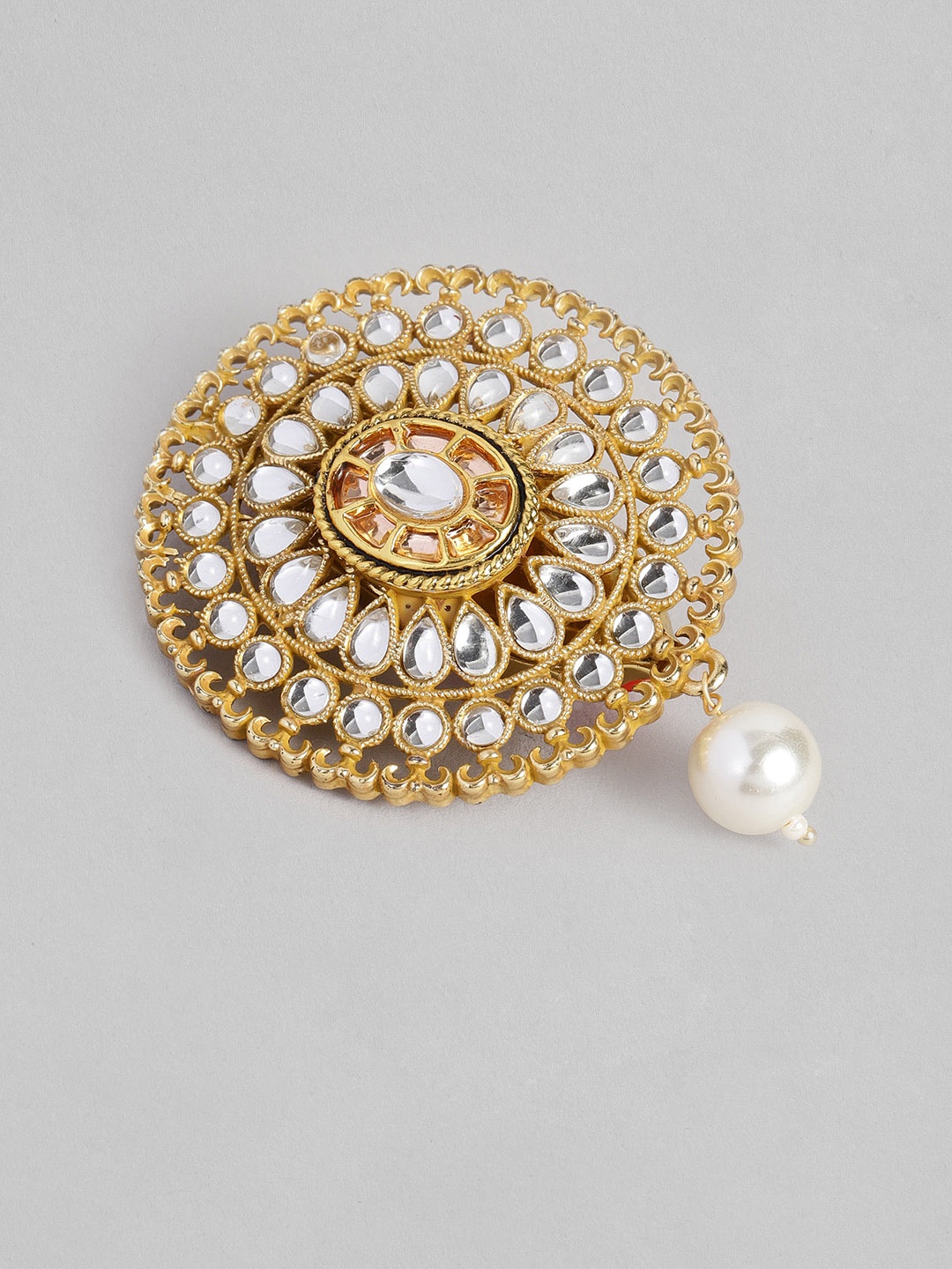 

AccessHer Women Gold-Plated White Kundan Studded Handcrafted Enamel Brooch