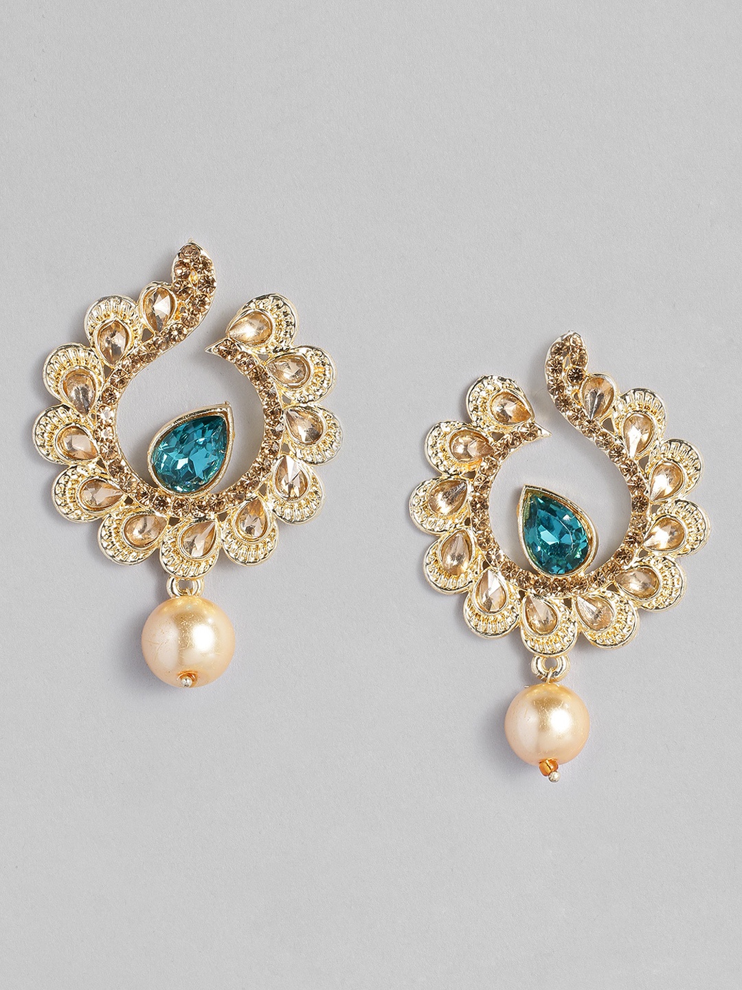 

AccessHer Gold-Toned & Blue Handcrafted Kundan Studded Classic Drop Earrings