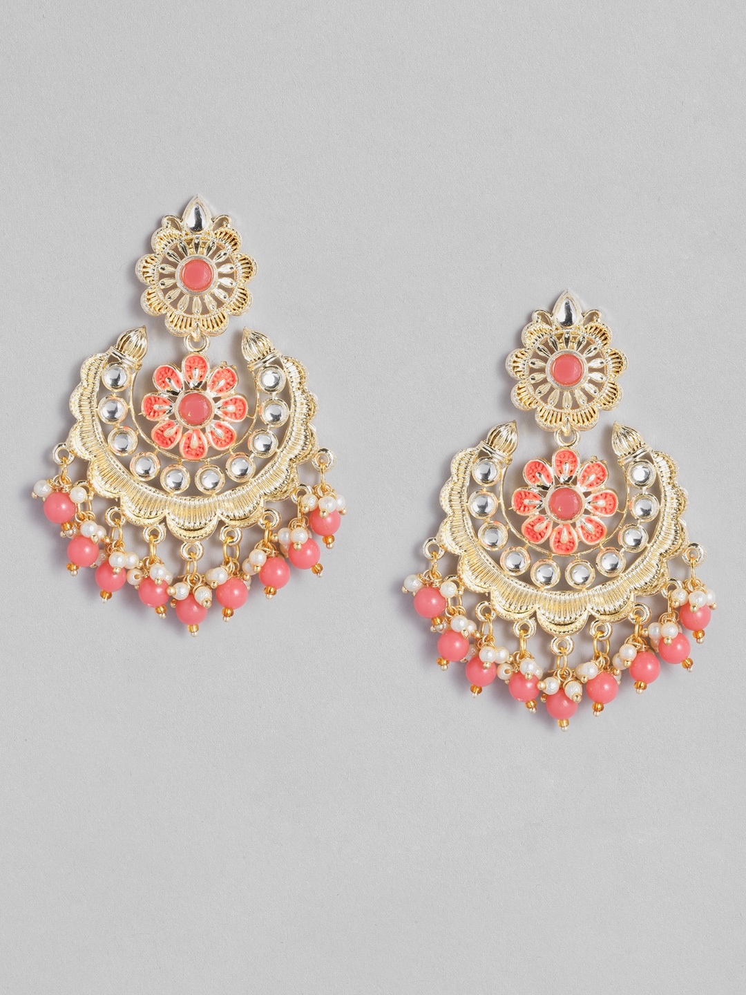 

AccessHer Gold-Plated &Peach Handcrafted Enamelled and Kundan Studded Chandbalis