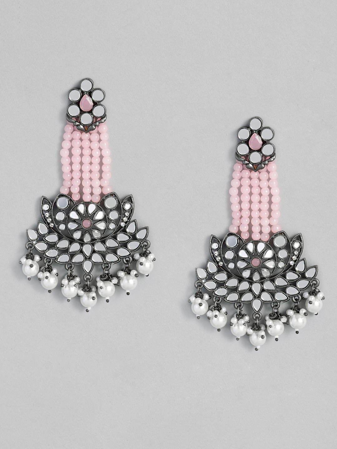 

AccessHer Silver-Plated & Pink Mirror Classic Drop Earrings