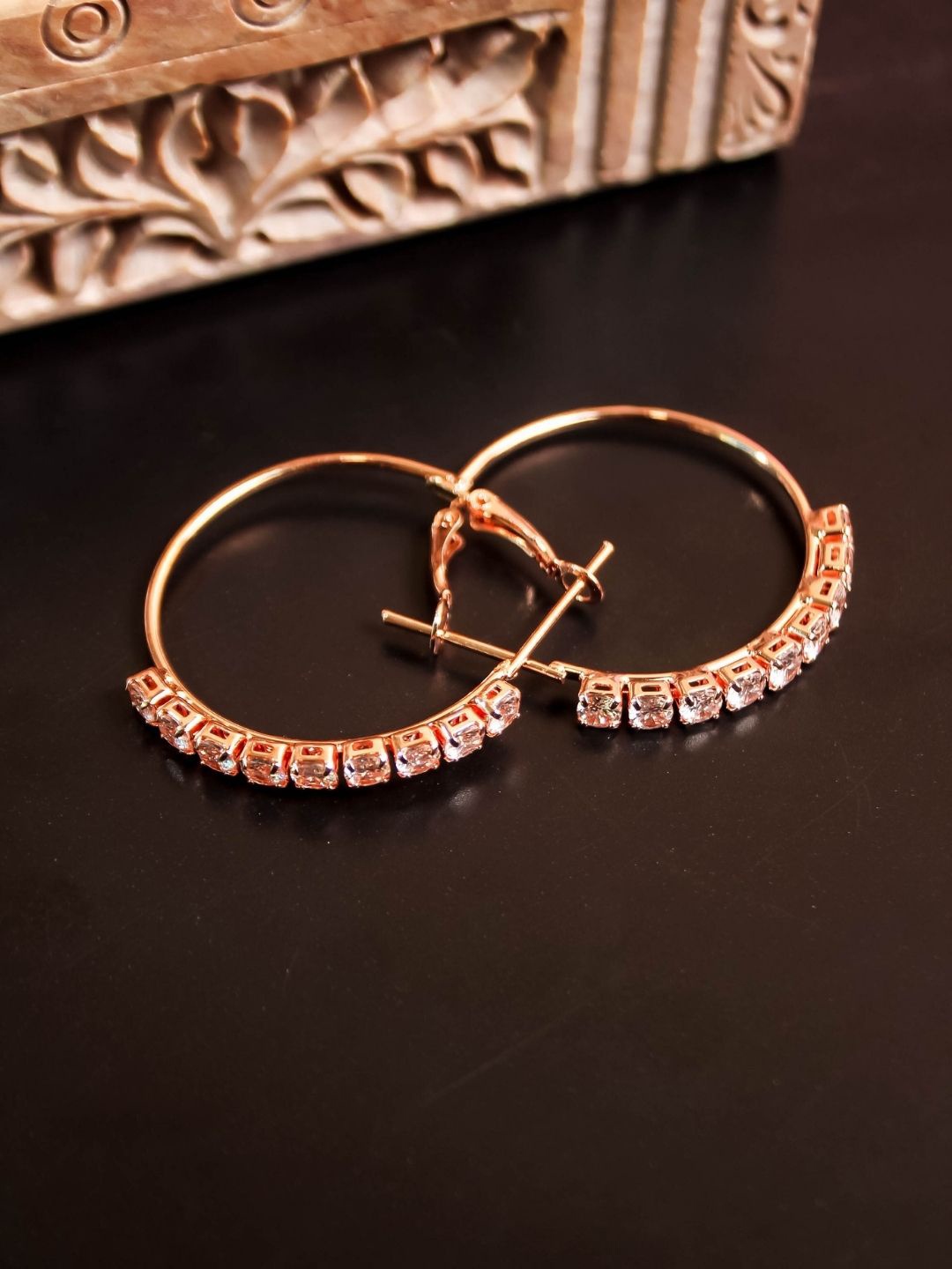 

AccessHer Rose Gold-Plated AD Studded Handcrafted Circular Hoop Earrings