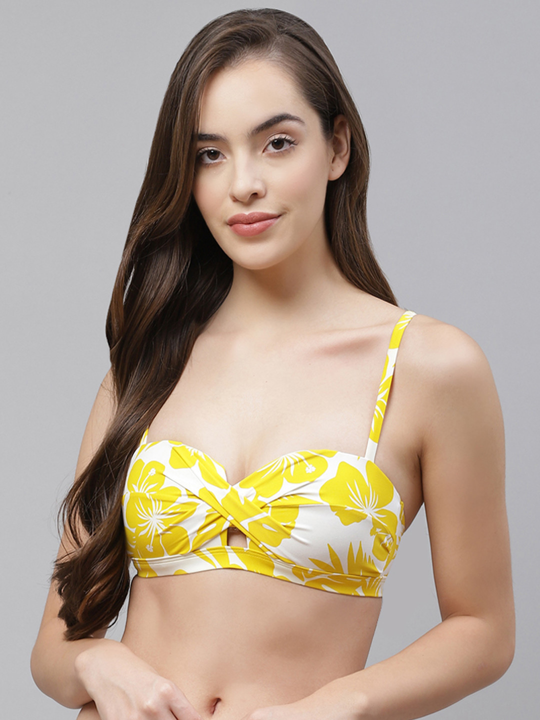 

Marks & Spencer Women Yellow & White Floral Print Swim Bikini Bra