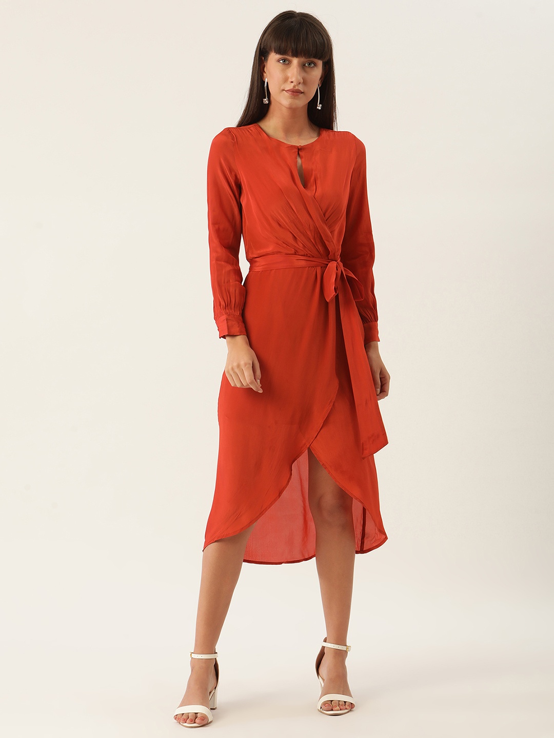 

ZOELLA Women Rust Solid Wrap Dress