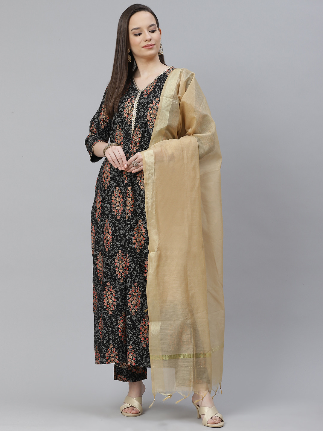 

mokshi Women Black Ethnic Motifs Printed Gotta Patti Kurta with Trousers & Dupatta