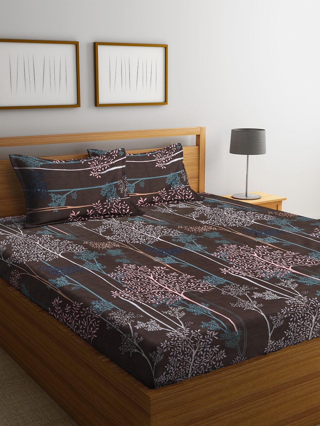 

Florida Brown & Blue Floral 144 TC Polycotton 1 Queen Bedsheet with 2 Pillow Covers