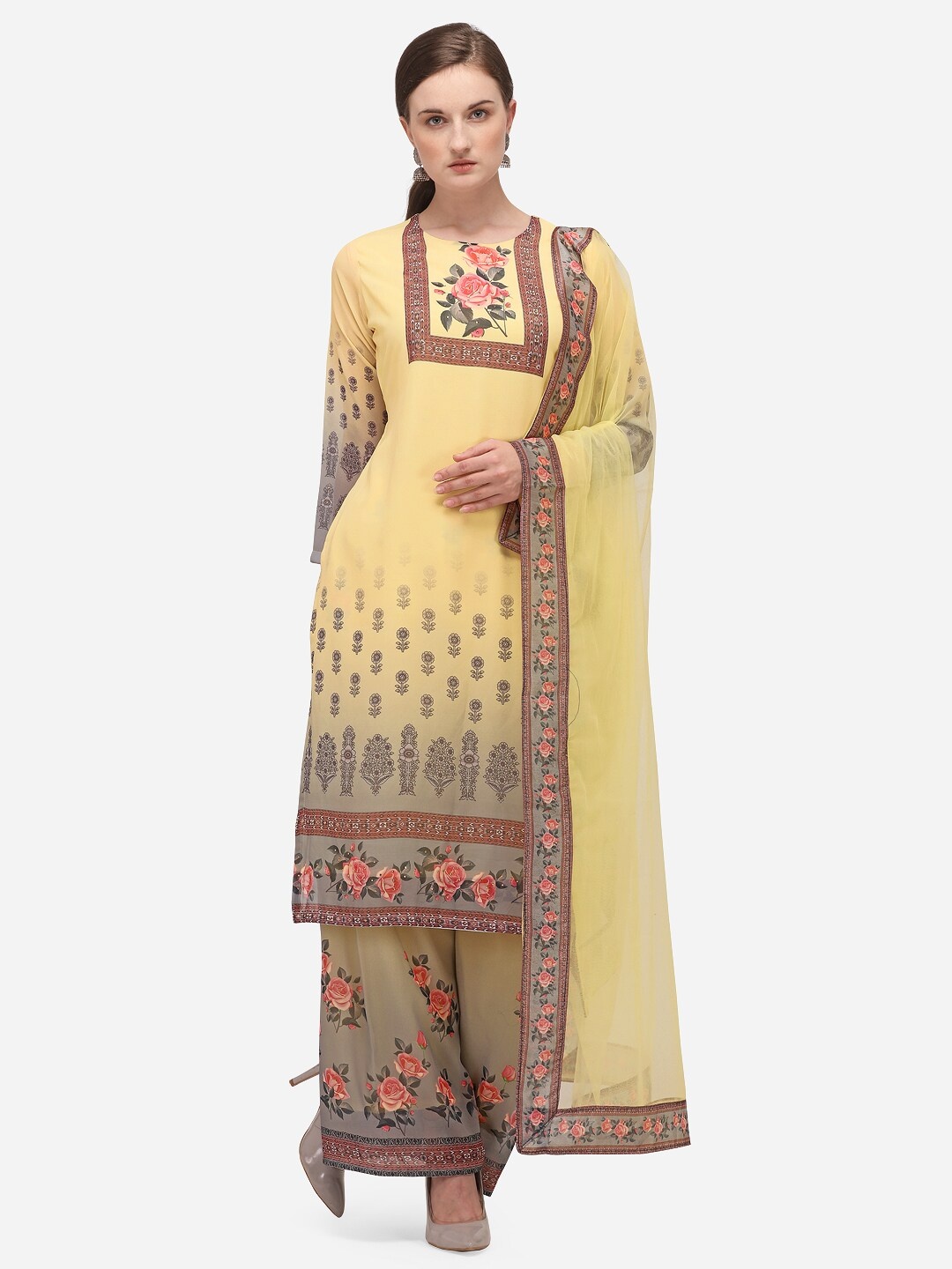 

DIVASTRI Yellow Poly Georgette Unstitched Dress Material