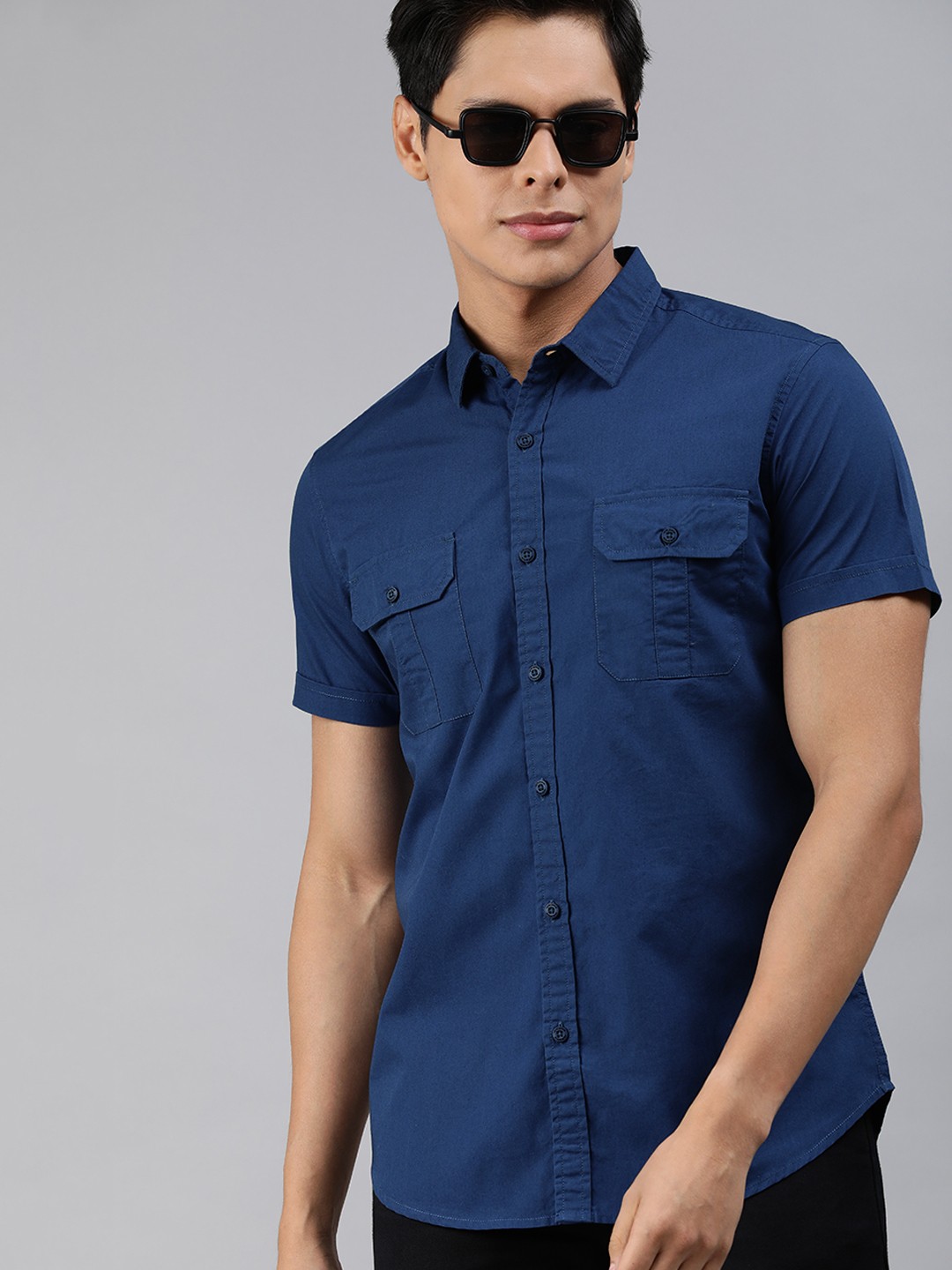 

HERE&NOW Men Navy Blue Slim Fit Casual Shirt