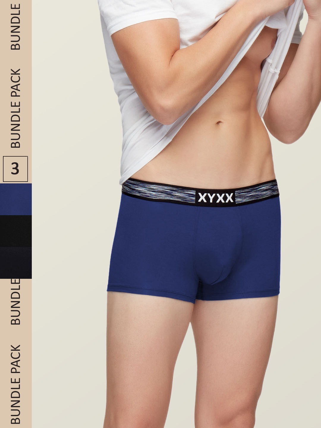 

XYXX Men Blue & Black Pack Of 3 Solid Antimicrobial Modal Trunks XYTRNK3PCKN502