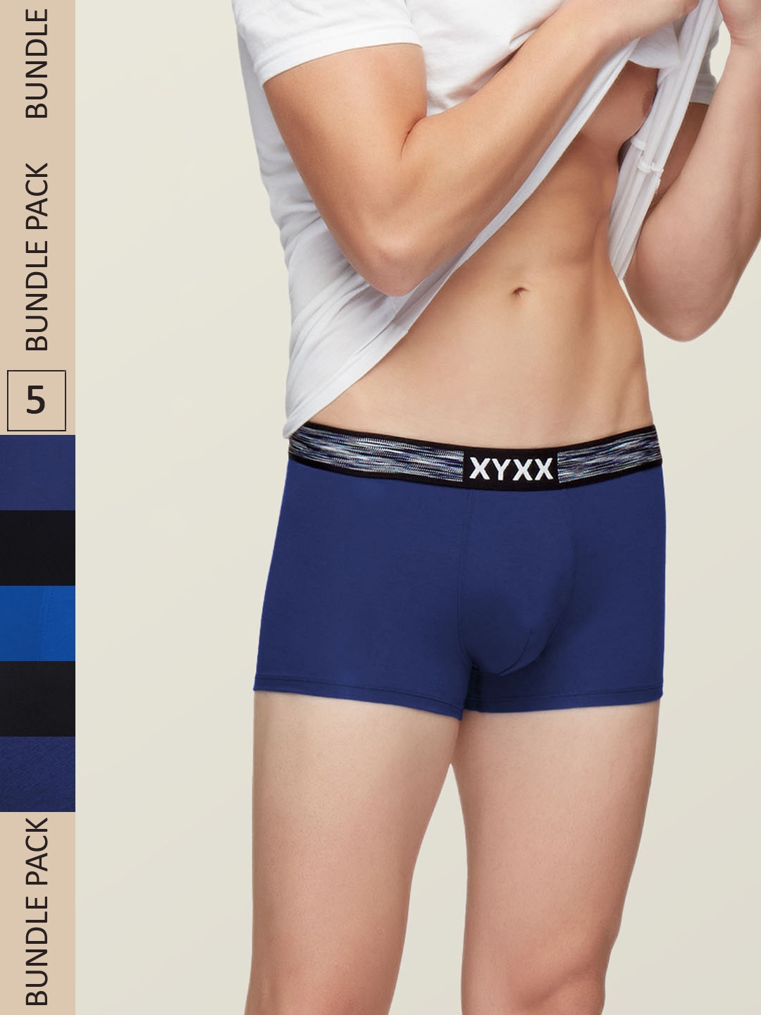 

XYXX Men Pack Of 5 Solid IntelliSoft Antimicrobial Hues Trunks XYTRNK5PCKN207, Blue