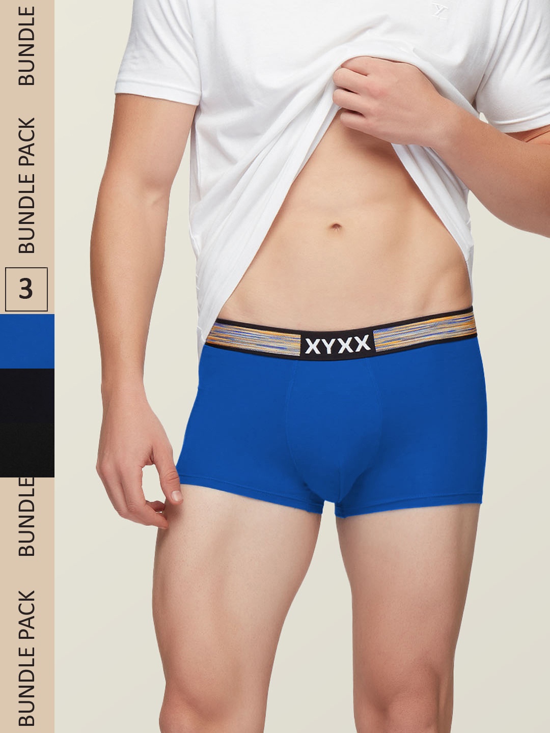 

XYXX Men Blue Pack Of 3 Solid IntelliSoft Antimicrobial Micro Modal Trunks-XYTRNK3PCKN501