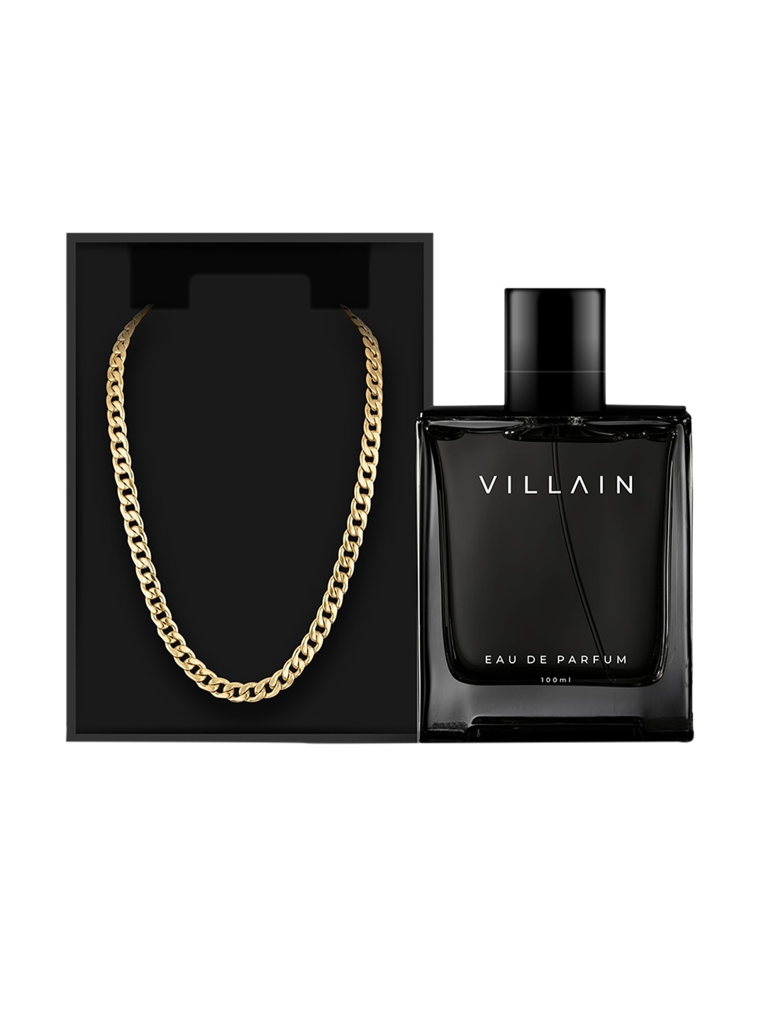 

VILLAIN Men's Classic Perfume 100ml & 18k Gold Plated Chain, Black