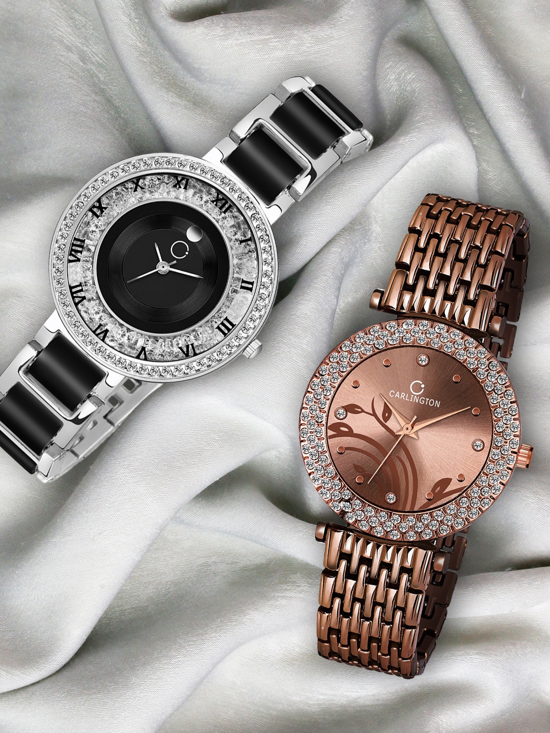 

CARLINGTON Women Silver-Toned & Black Pack of 2 Analogue Watch