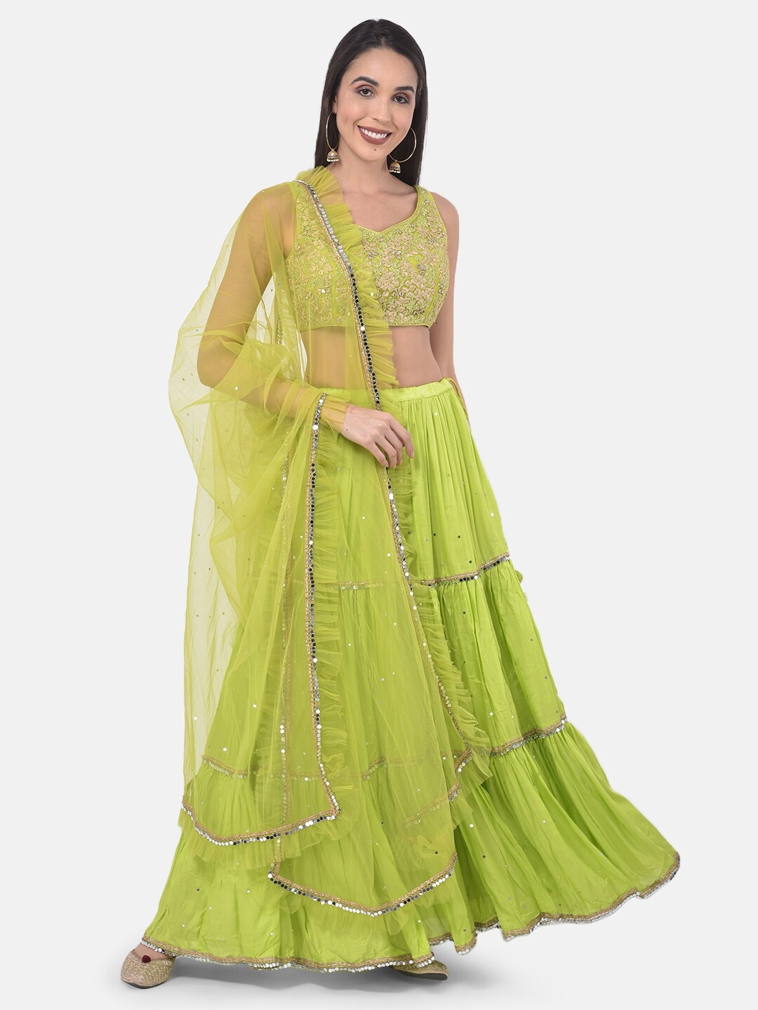 

Neerus Green Semi-Stitched Lehenga & Blouse with Dupatta
