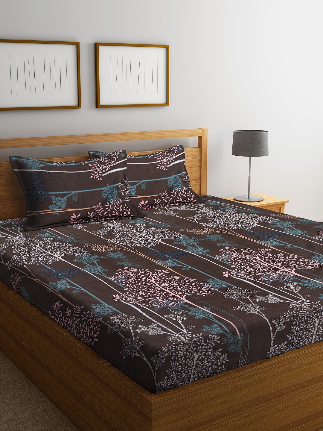 

Florida Brown & Peach-Coloured Floral 144 TC Polycotton 1 King Bedsheet with 2 Pillow Covers