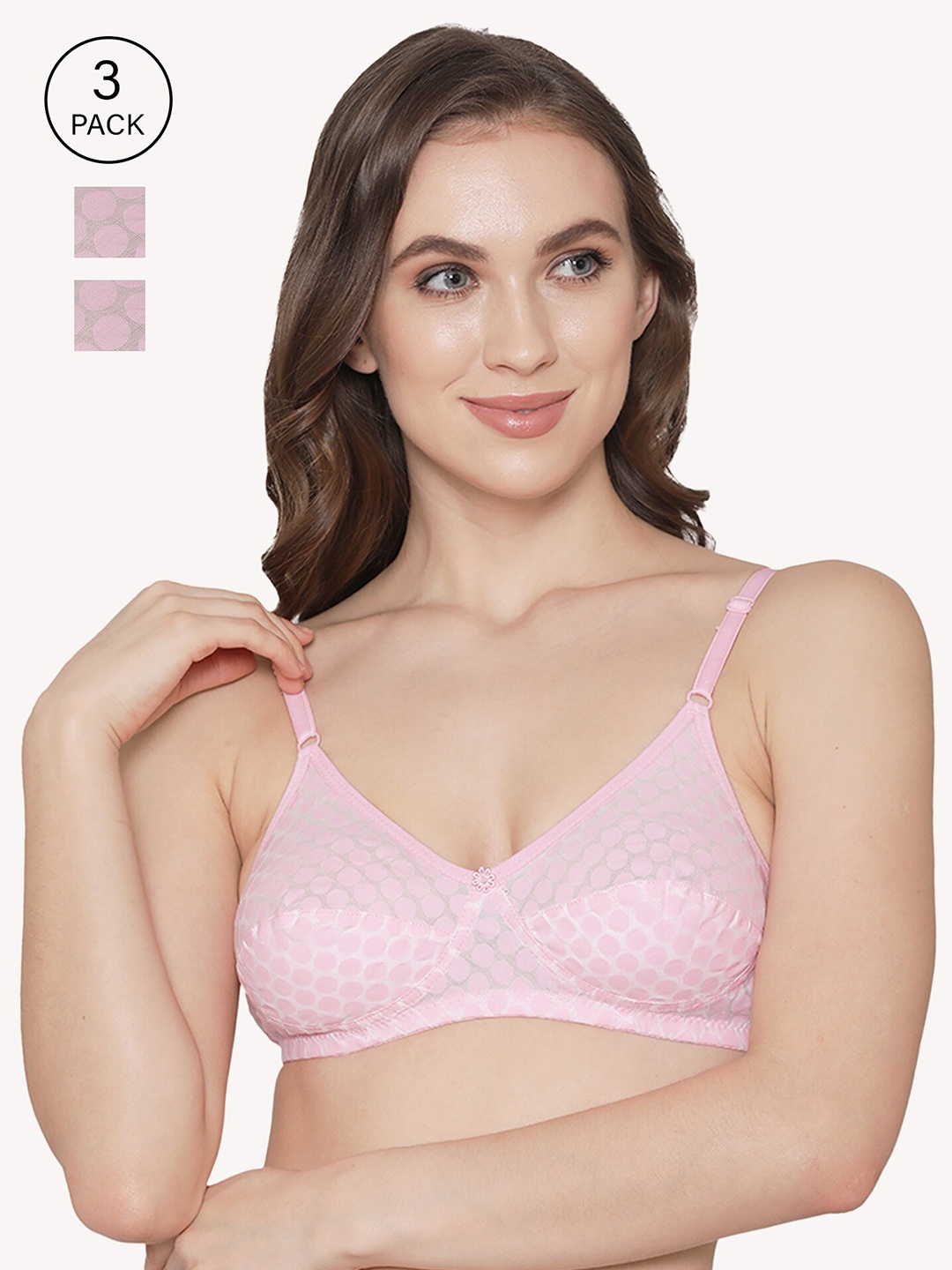 

Kalyani Pack of 3 Pink Printed Non-Wired Non Padded Everyday Bra 3428