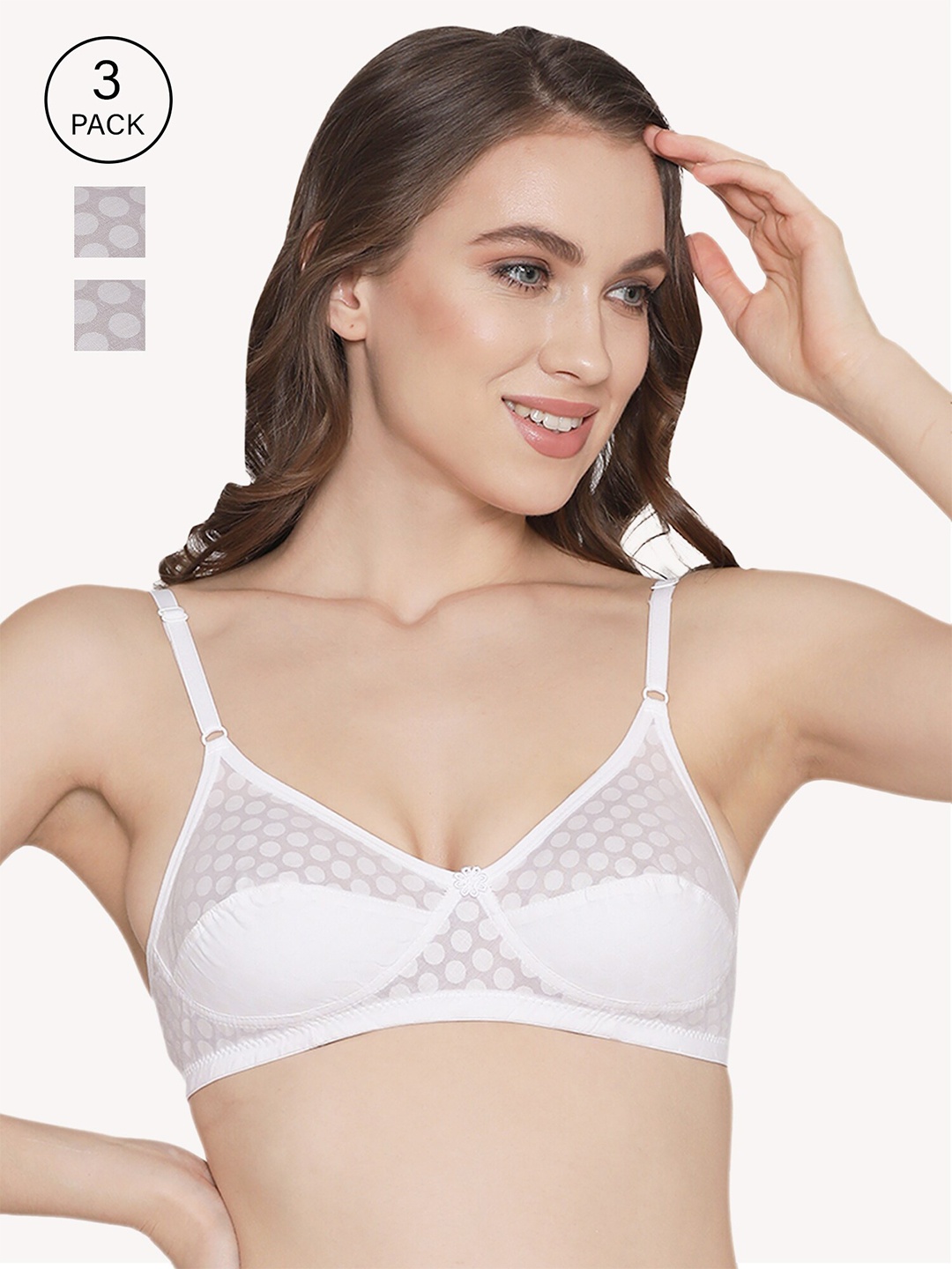 

Kalyani Pack of 3 White Printed Non-Wired Non Padded T-shirt Bra 3401