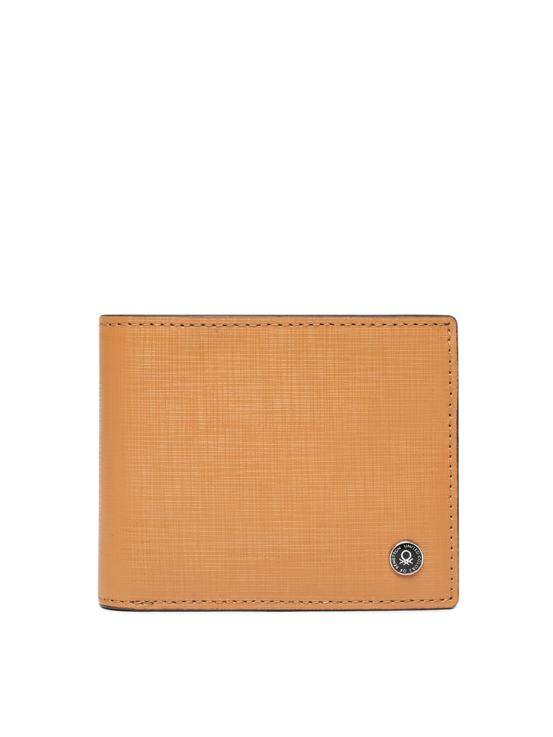 

United Colors of Benetton Men Tan Textured Genuine Leather Two Fold Wallet
