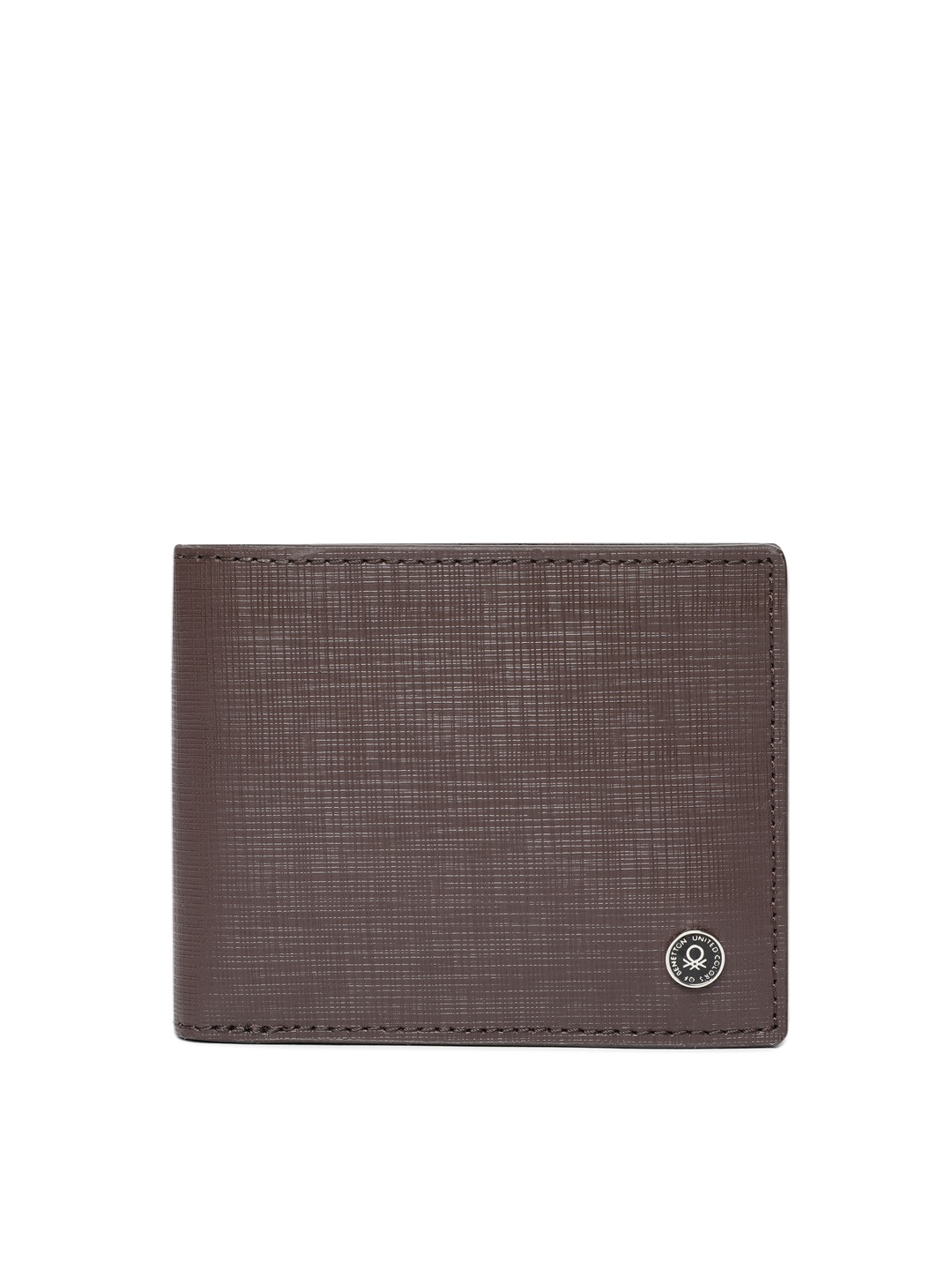 

United Colors of Benetton Men Brown Textured Genuine Leather Two Fold Wallet