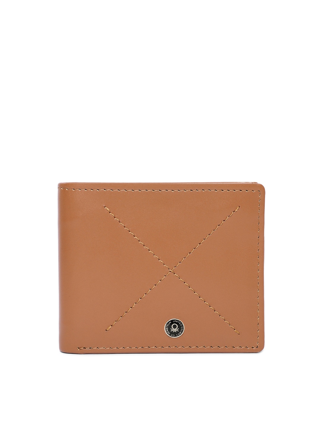 

United Colors of Benetton Men Tan Solid Genuine Leather Two Fold Wallet