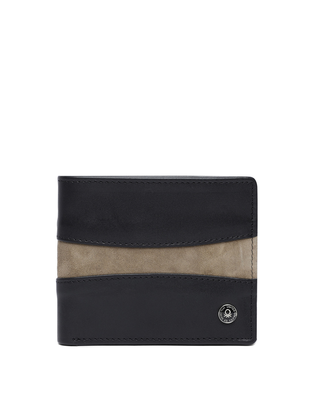 

United Colors of Benetton Men Black & Beige Textured Leather Two Fold Wallet