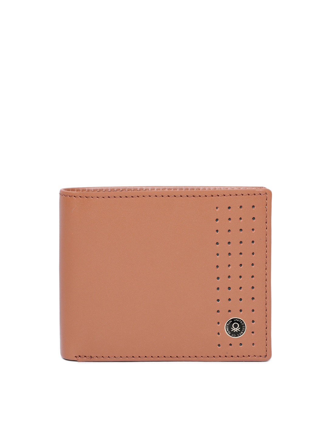 

United Colors of Benetton Men Tan Solid Genuine Leather Two Fold Wallet