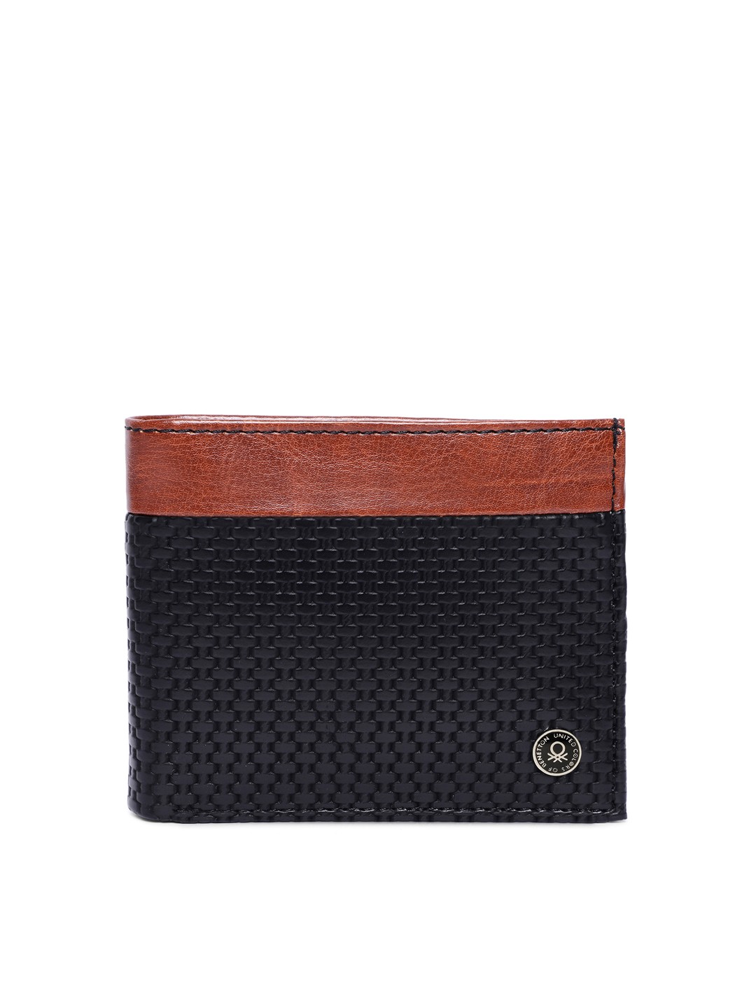 

United Colors of Benetton Men Black & Brown Textured Two Fold Wallet