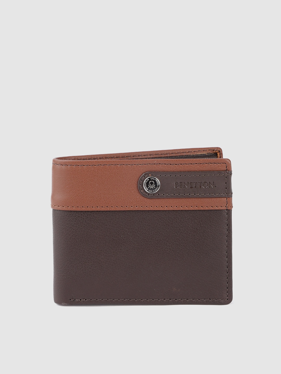 

United Colors of Benetton Men Brown Colourblocked Leather Two Fold Wallet