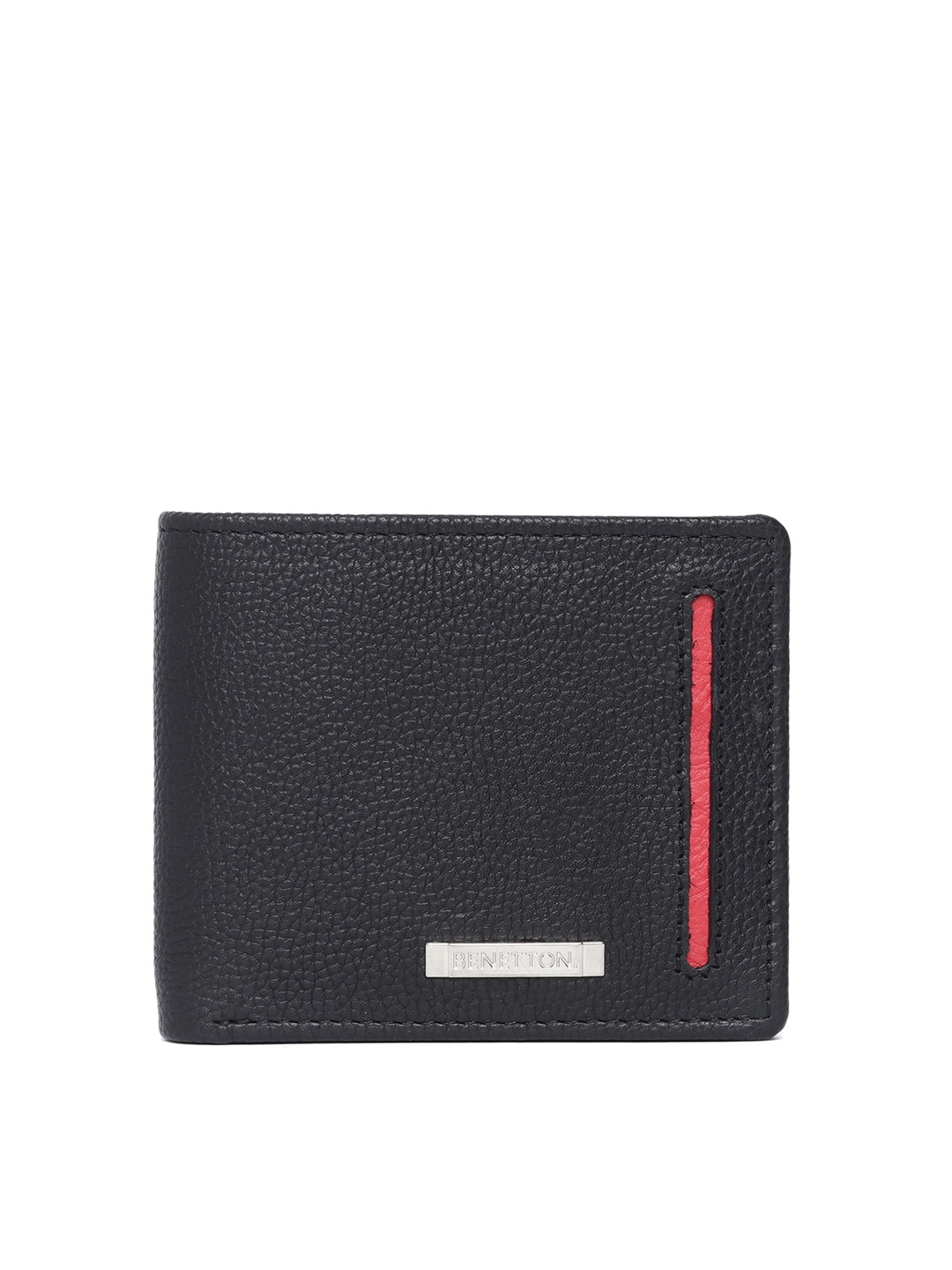 

United Colors of Benetton Men Black Textured Leather Two Fold Wallet
