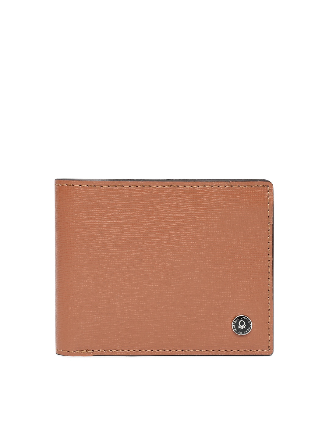 

United Colors of Benetton Men Tan Solid Genuine Leather Two Fold Wallet
