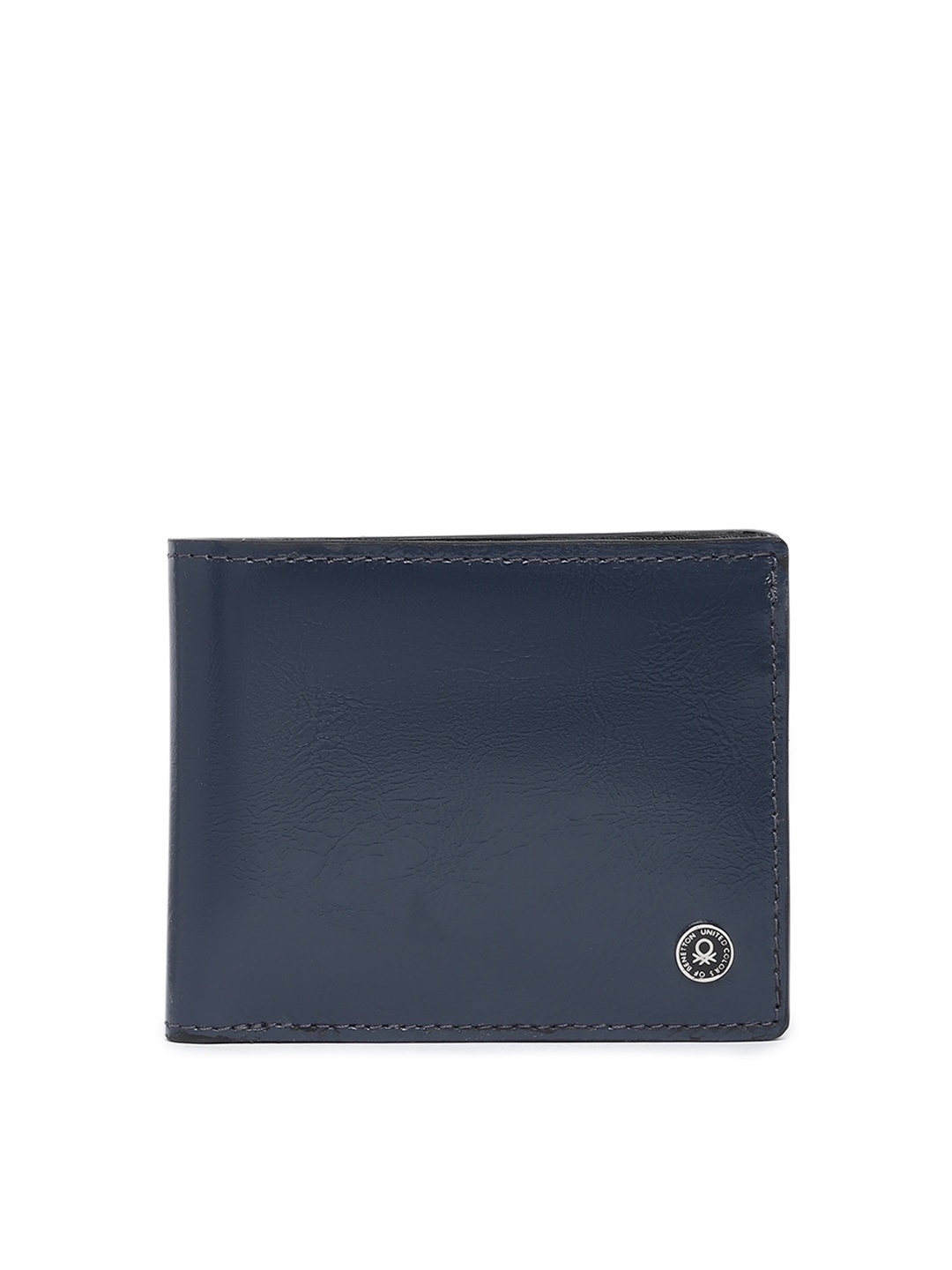 

United Colors of Benetton Men Navy Blue Solid Leather Two Fold Wallet