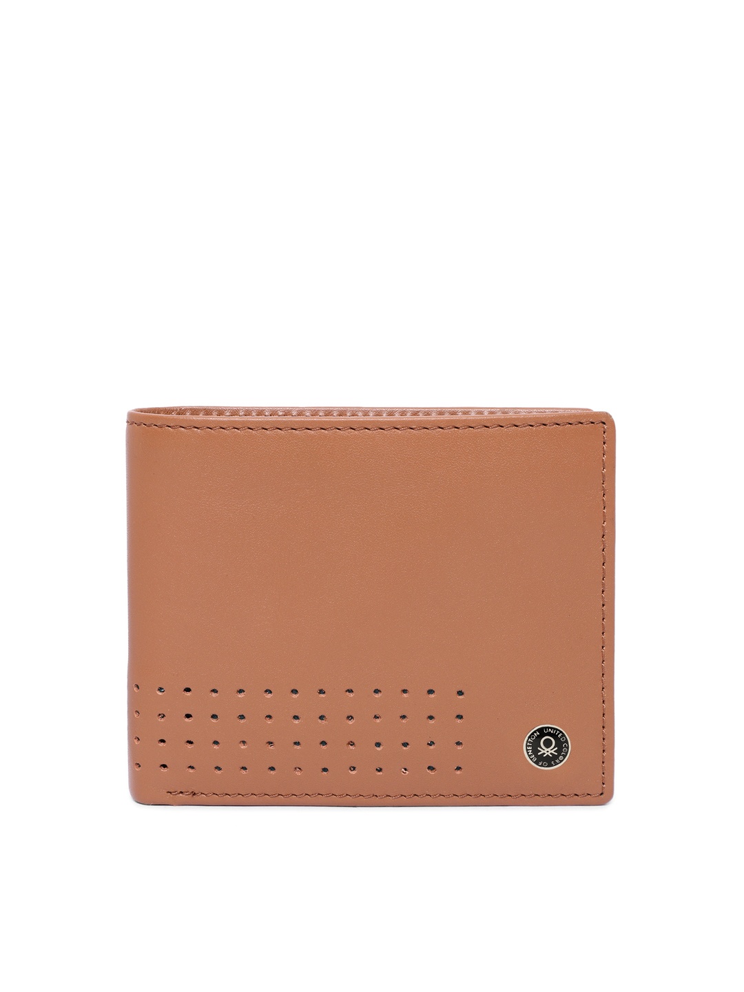 

United Colors of Benetton Men Tan Solid Genuine Leather Two Fold Wallet