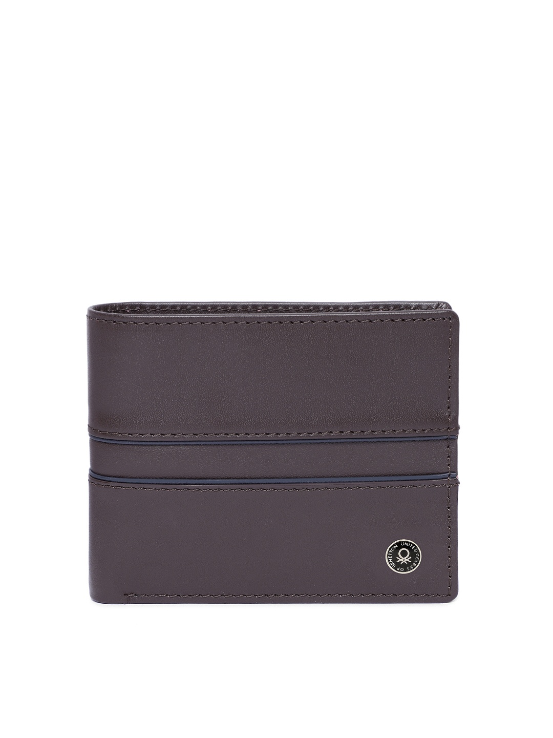 

United Colors of Benetton Men Brown Solid Genuine Leather Two Fold Wallet