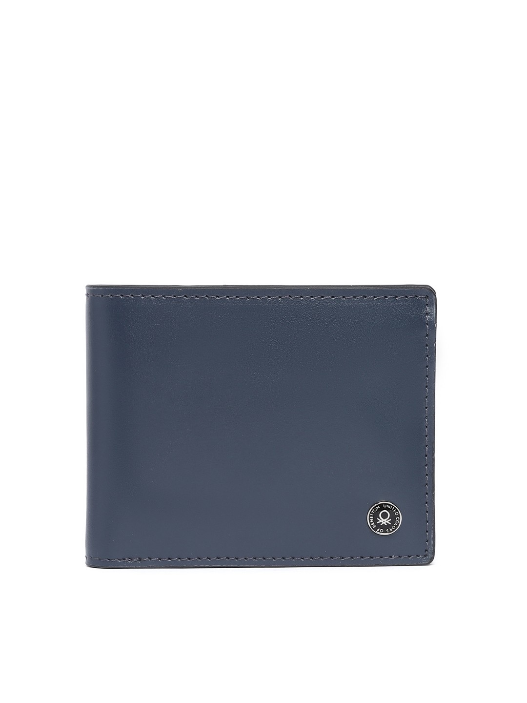 

United Colors of Benetton Men Navy Blue Solid Genuine Leather Two Fold Wallet
