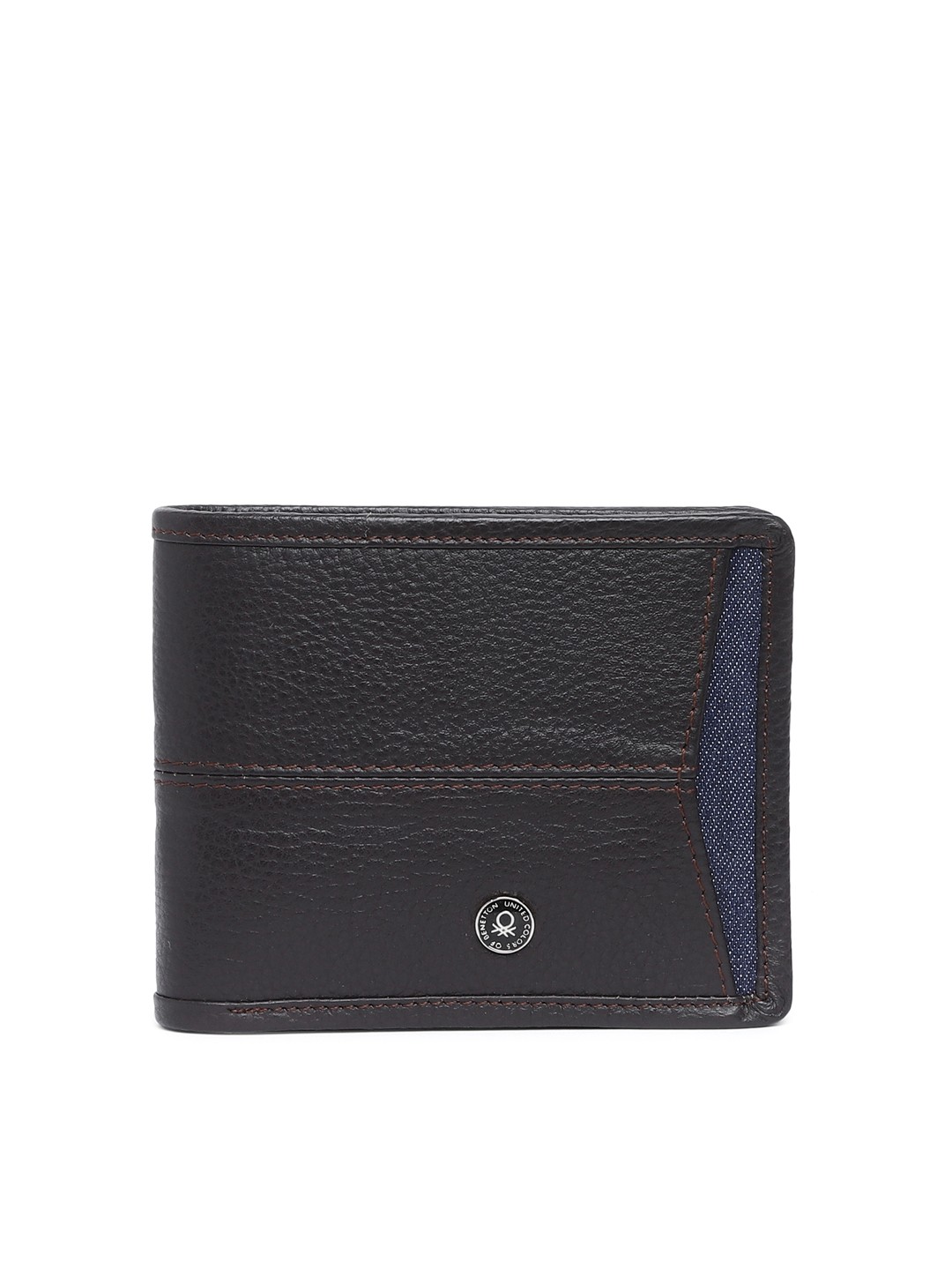 

United Colors of Benetton Men Brown Solid Genuine Leather Two Fold Wallet