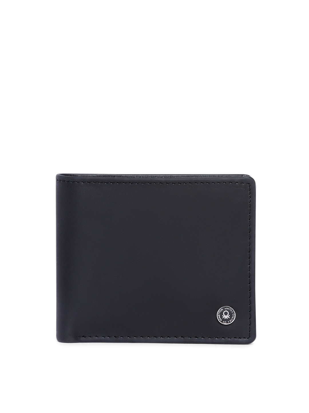 

United Colors of Benetton Men Black Solid Leather Two Fold Wallet