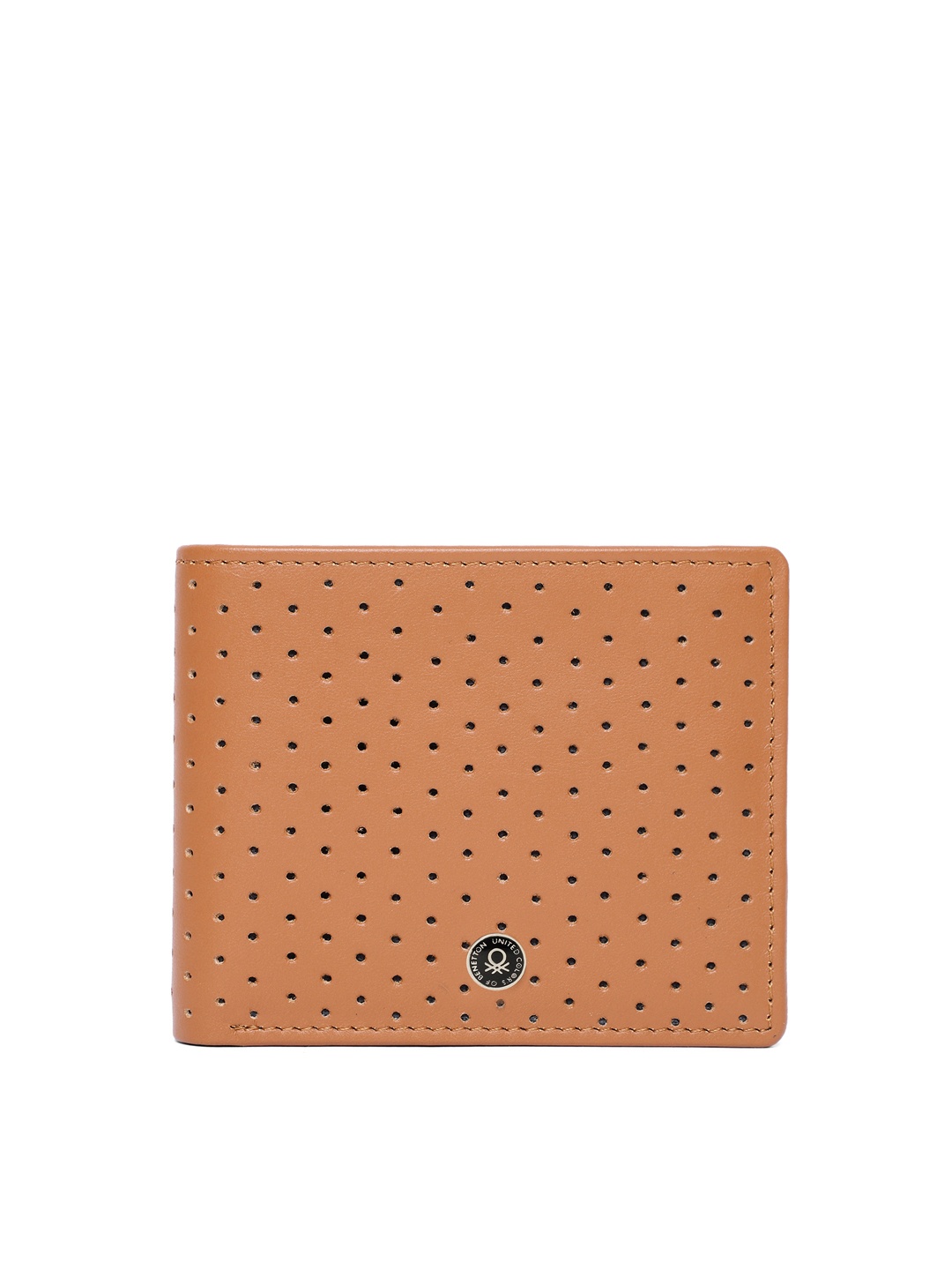 

United Colors of Benetton Men Tan Brown Perforations Leather Two Fold Wallet