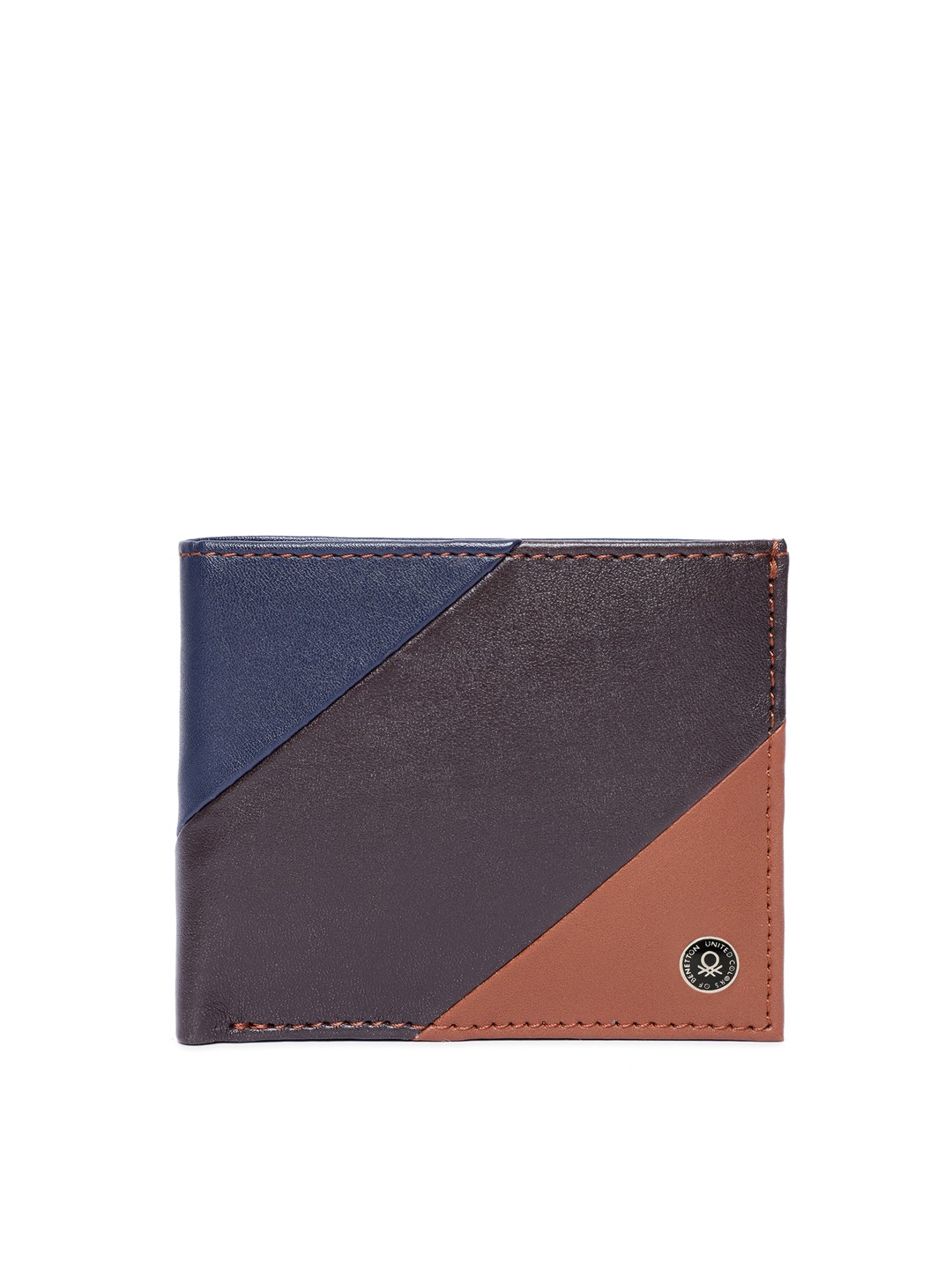 

United Colors of Benetton Men Brown & Navy Blue Colourblocked Two Fold Wallet