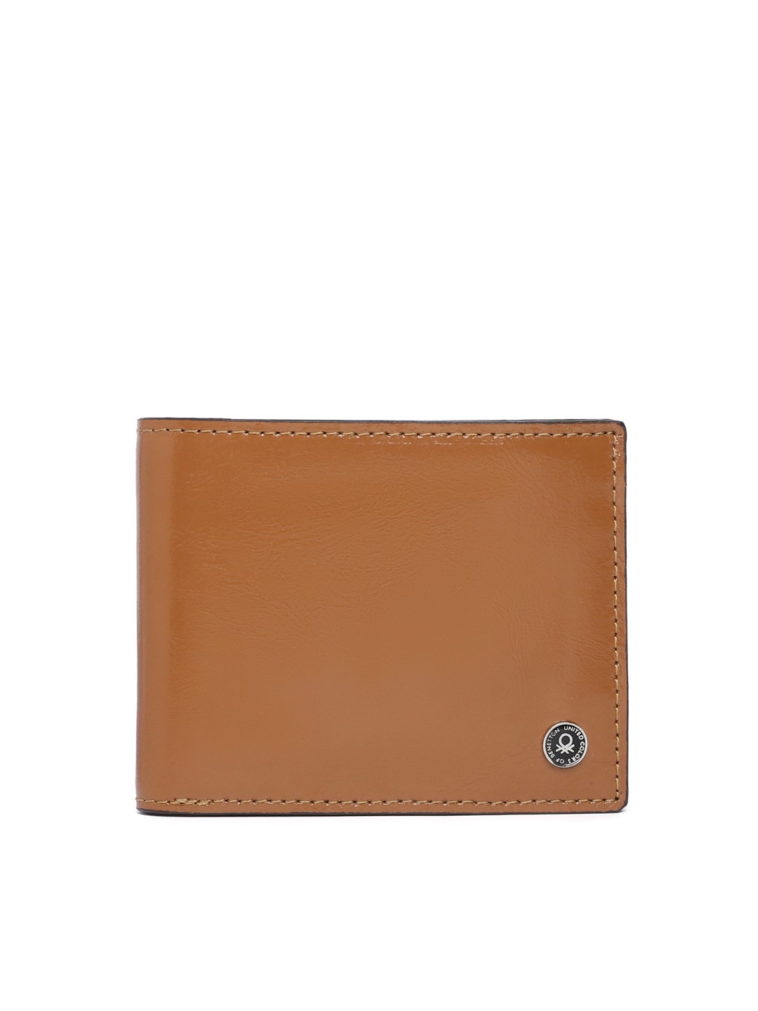 

United Colors of Benetton Men Tan Brown Solid Leather Two Fold Wallet