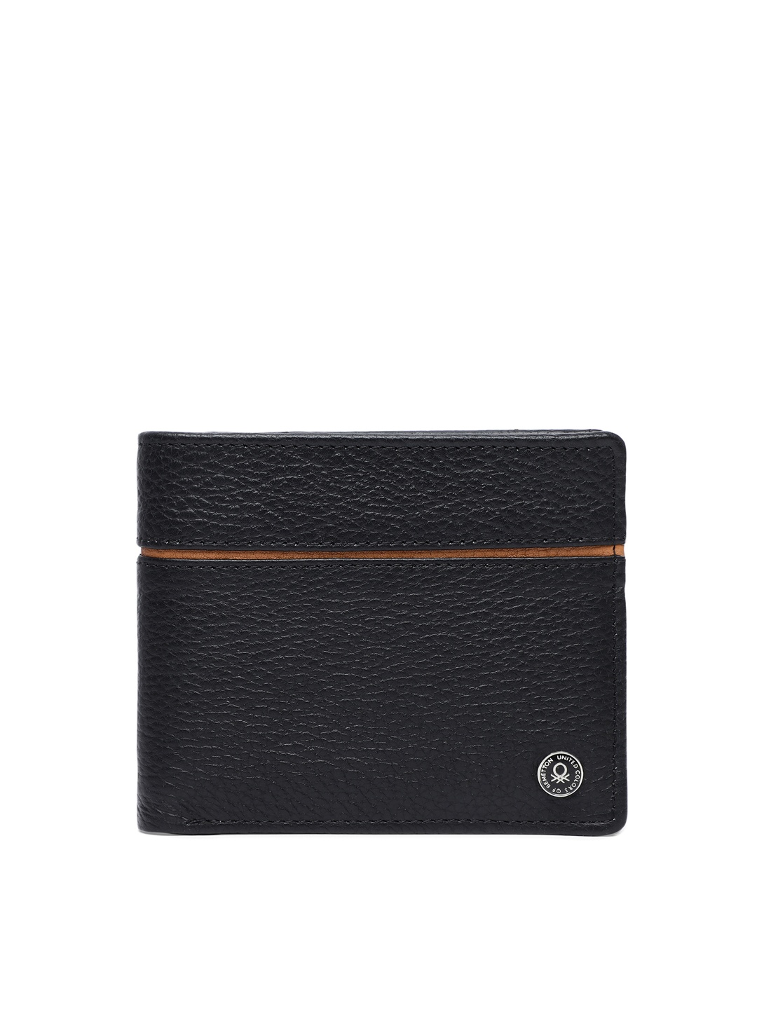 

United Colors of Benetton Men Black Textured Genuine Leather Two Fold Wallet