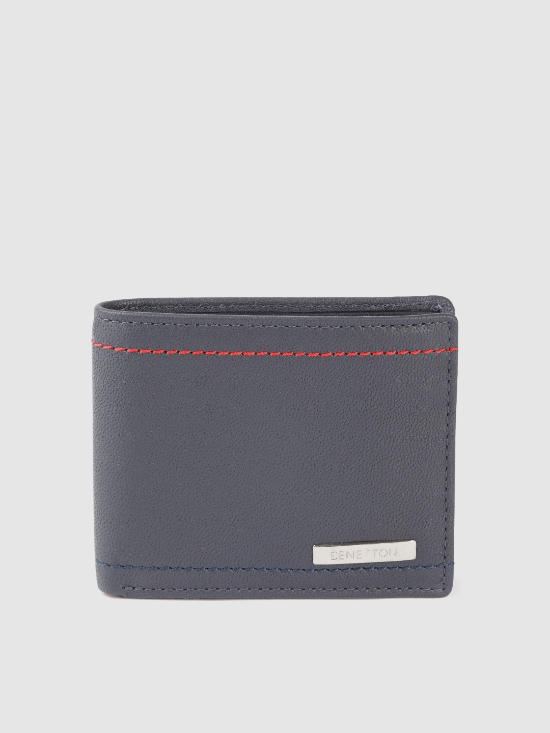 

United Colors of Benetton Men Navy Blue Leather Two Fold Wallet