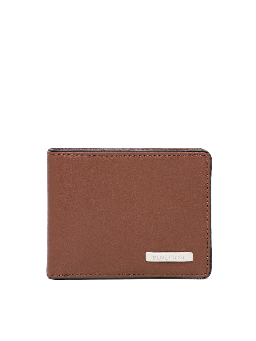 

United Colors of Benetton Men Tan Solid Genuine Leather Two Fold Wallet