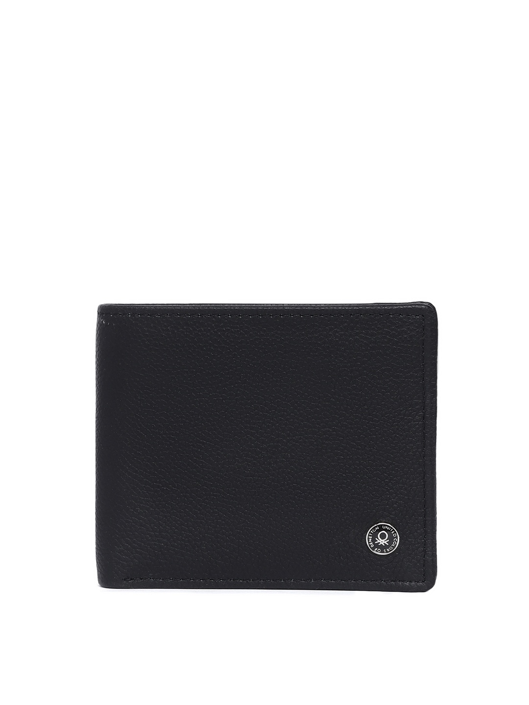 

United Colors of Benetton Men Black Solid Leather Two Fold Wallet