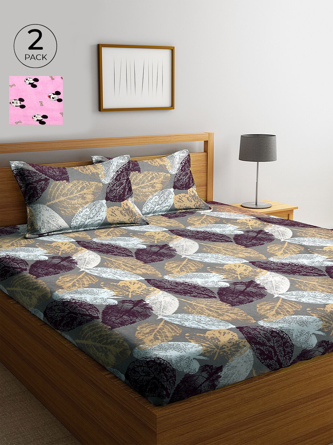 

KLOTTHE White & Brown Floral 210 TC Cotton 2 King Bedsheet with 4 Pillow Covers