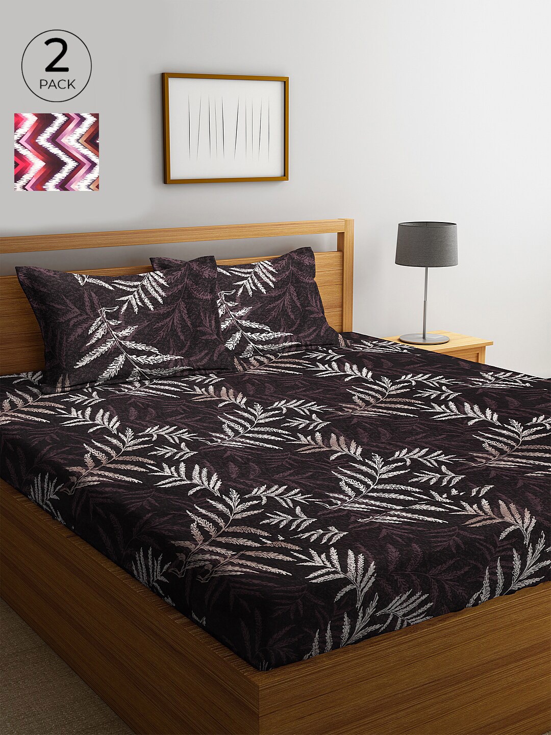 

KLOTTHE Brown & Purple Floral 210 TC Cotton 2 King Bedsheet with 4 Pillow Covers